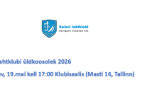 Kalevi Jahtklubi üldkoosolek teisipäeval, 19.05.2026 kell 17 Klubisaalis